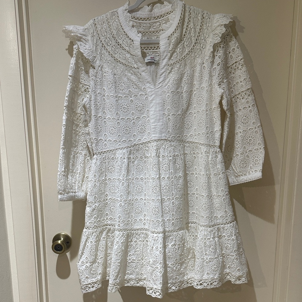 White Tiered Eyelet Ruffle Dress
